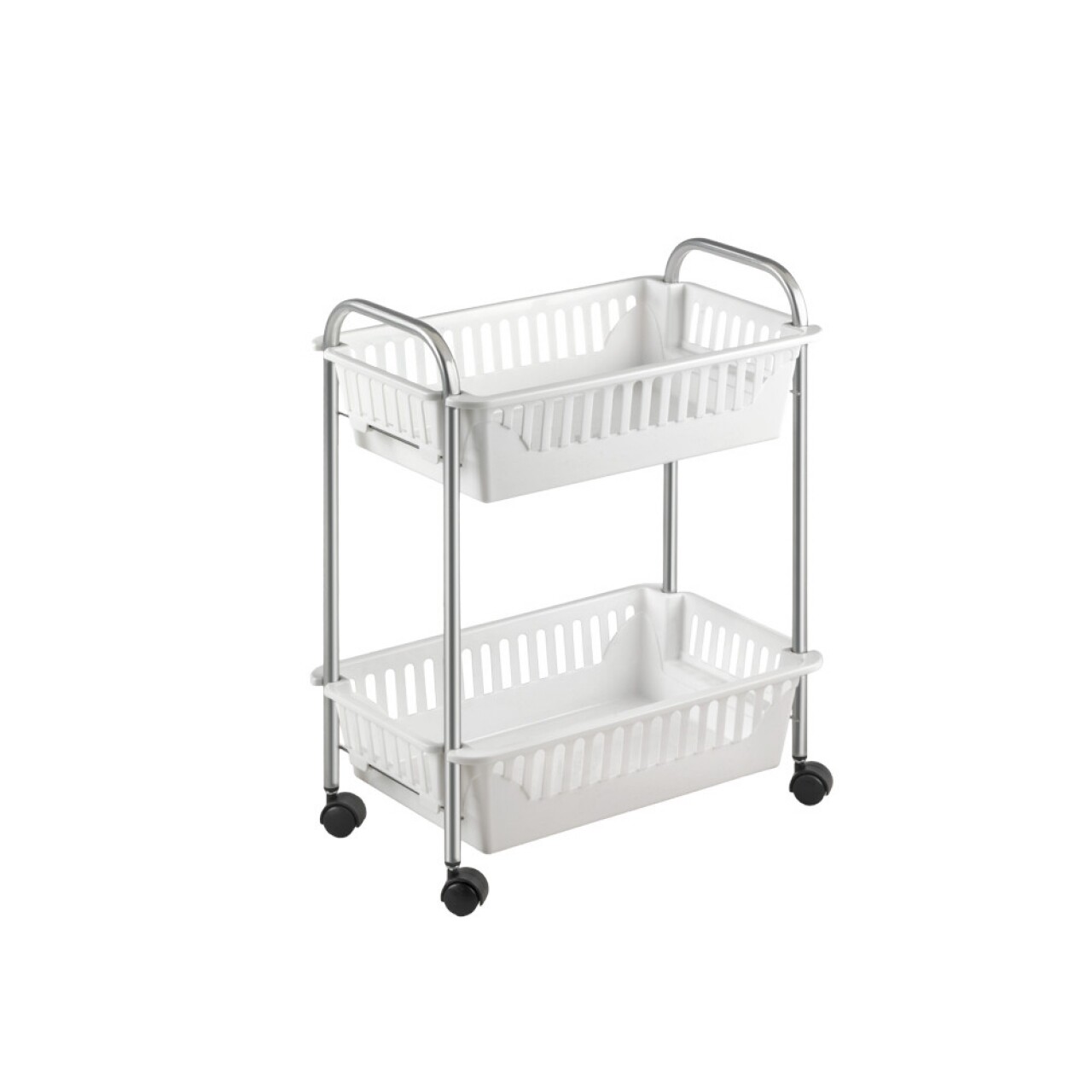 Carucior cu 2 rafturi Oslo 2, Metaltex, 41x26x52 cm, plastic/metal/invelis din crometherm, alb/argintiu - imagine 4